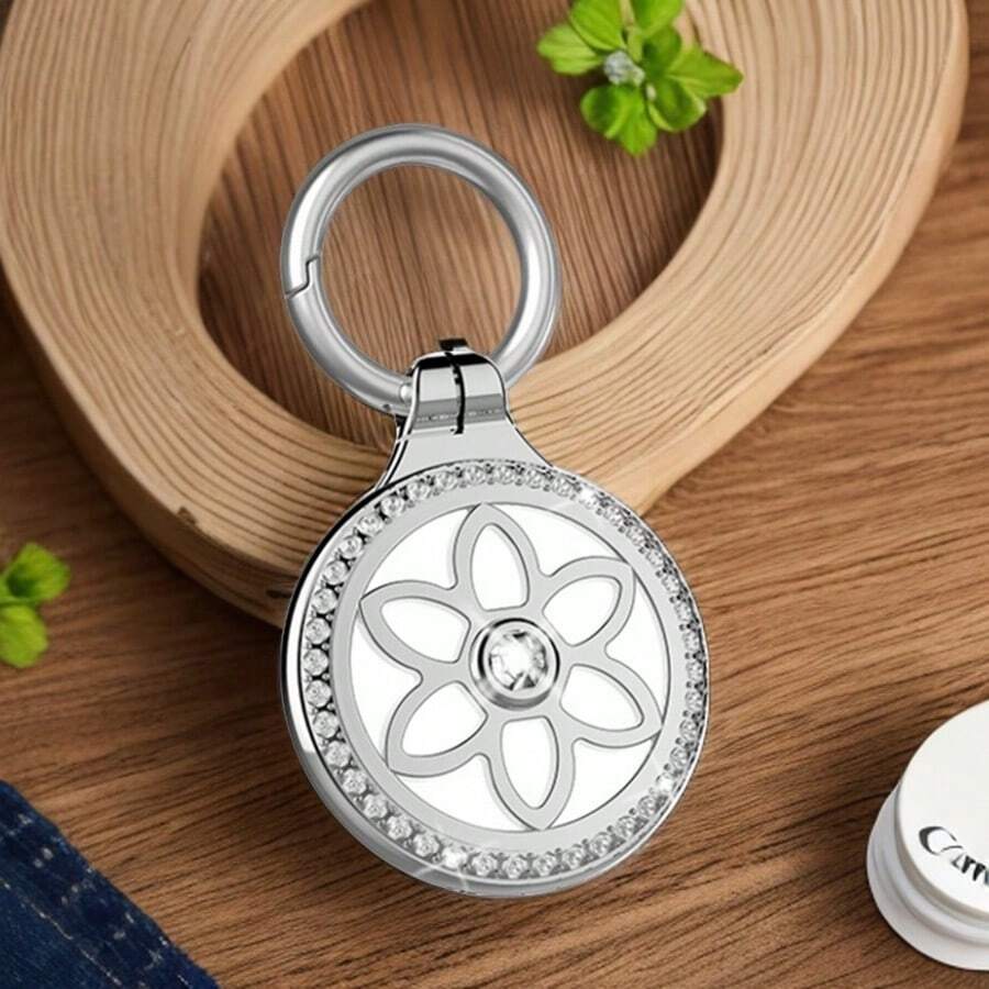 Funda protectora para Airtags, compatible con el soporte de Apple Airtag, funda de llavero para Airtag con placa de metal y diamantes de imitación, soporte de llavero Airtag con protección resistente de 360°, llavero Air Tag
