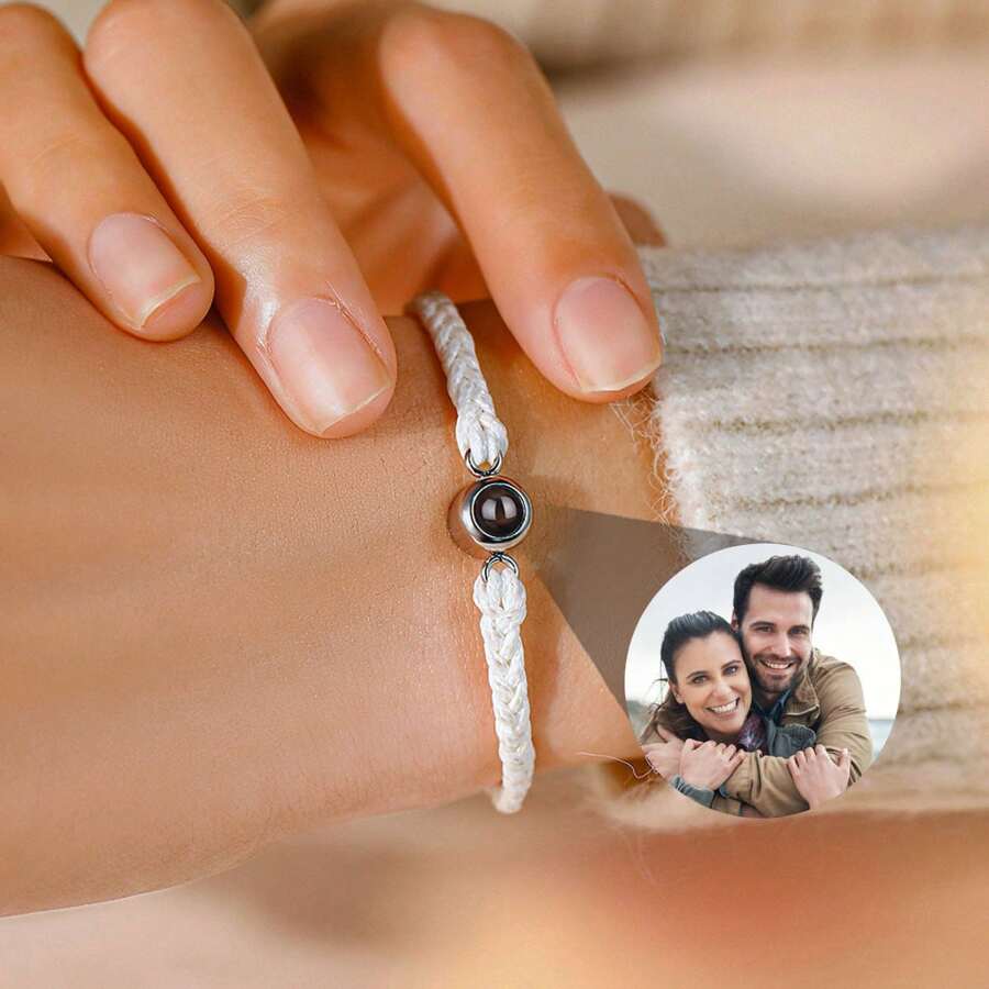Brazalete con foto personalizado de cuerda trenzada a color para parejas, regalo de aniversario en negro, plateado, dorado, rosa dorado, rosa, azul, blanco, estilo elegante, de moda de otoño, sencillo, casual, de dinero viejo, unisex, vintage, punk, hipster, personalizado, único, regalo ideal para él, novia, mamá, familia, amigos, hija, ella, novio, papá, hijo, abuelos para aniversarios, cumpleaños, uso diario, baile de graduación, Día de la Madre, San Valentín, graduación, bodas, Día del Padre