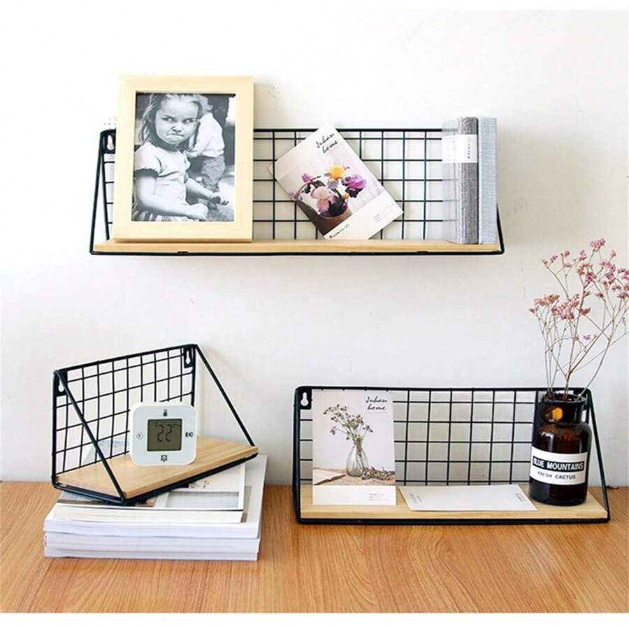 1pc Minimal Metal Floating Shelf - Home Decor Wall Shelf, Space-Saving Design, No Drill Installation, Suitable For Bathroom, Living Room And Bedroom