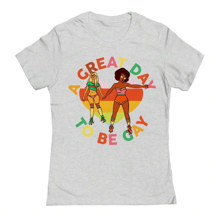 Nearly There "A Great Day To Be G" Roller Skate Couple Graphic Ladies Cotton T-Shirt