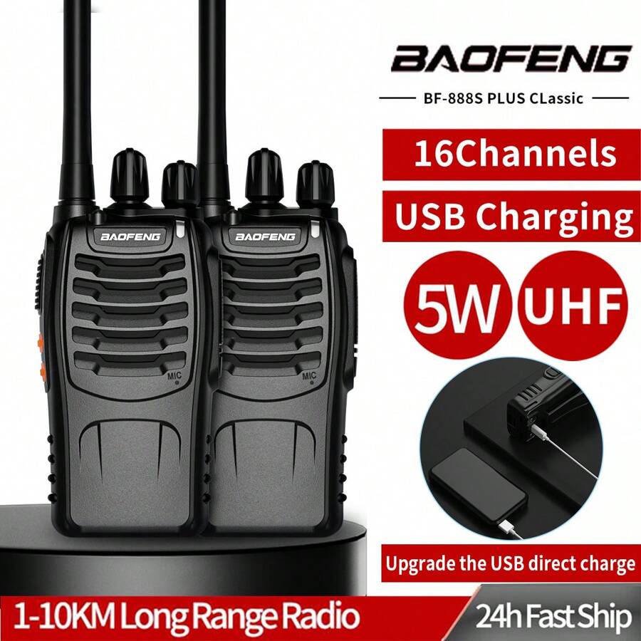 2PCS BF-888S Plus Remote Intercom Uhf 430-440MHz Two-Way Radio Communication Transceiver Hotel Camping