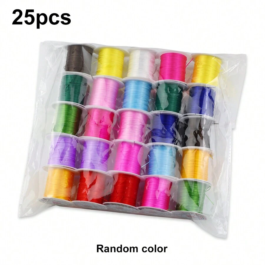 25 Rollen/Beutel 10m/Rolle 0,8 mm dicke, mehrfarbige elastische Schnur für DIY Perlenarmband, Halskette und Bastelarbeiten
