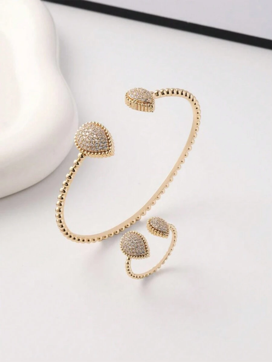 1set Women's Simple And Multi-Functional Open Bangle Ring Set With Teardrop-Shaped Design