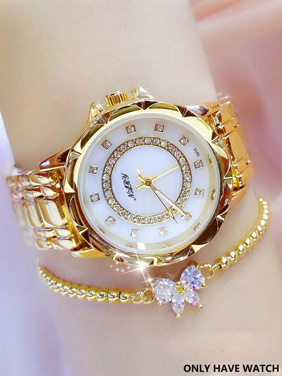 NARY 1pc Women's Elegant Quartz Watch, Fashion Rhinestone Inlay Dial & Steel Strap, Suitable For Daily Life, Party & Event Wear
