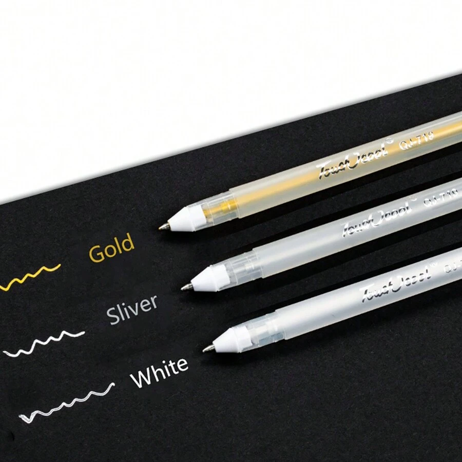 Weiß/Gold/Silber Textmarker für Studenten für Kunstzeichnungen, Skizzieren, glänzend, Schwarzer Karton Kulli (1 Stück/5 Stück/10 Stück) Schulmaterial, Rückkehr zur Schule