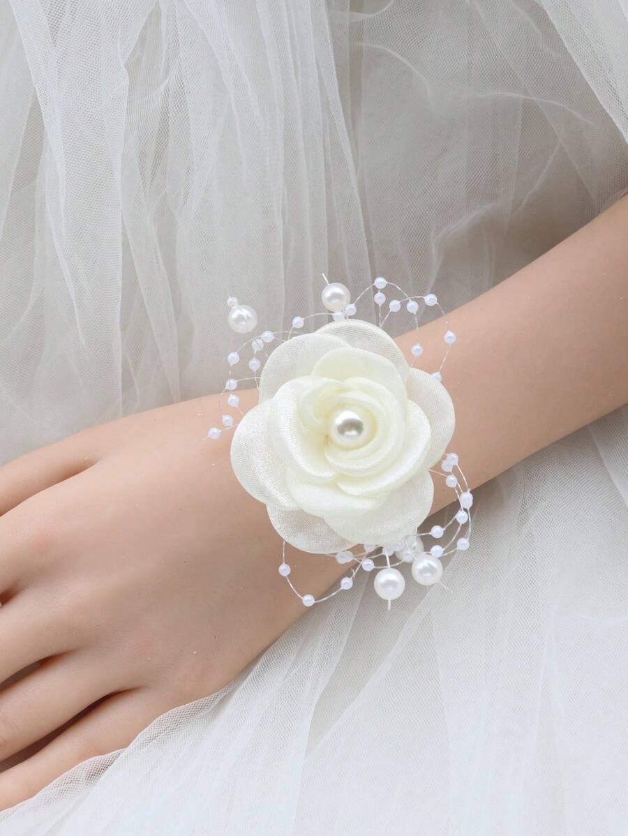 1 Stück elegantes Elfenbein Braut Armband Corsage, Hochzeits-Brautjungfer Party Accessoire, Valentinstag