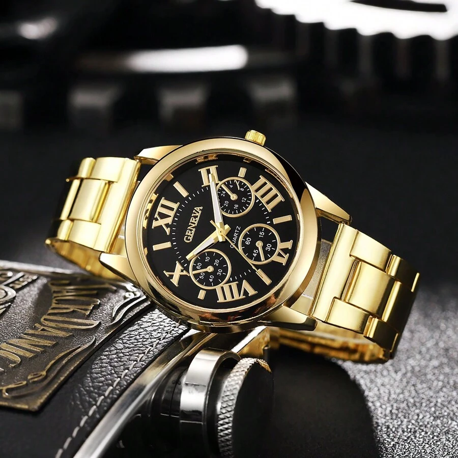 1 pieza Reloj de pulsera de cuarzo clásico de acero para hombres, de moda, para deportes y negocios, adecuado para uso diario y decoración como regalo para estudiantes que regresan a la escuela