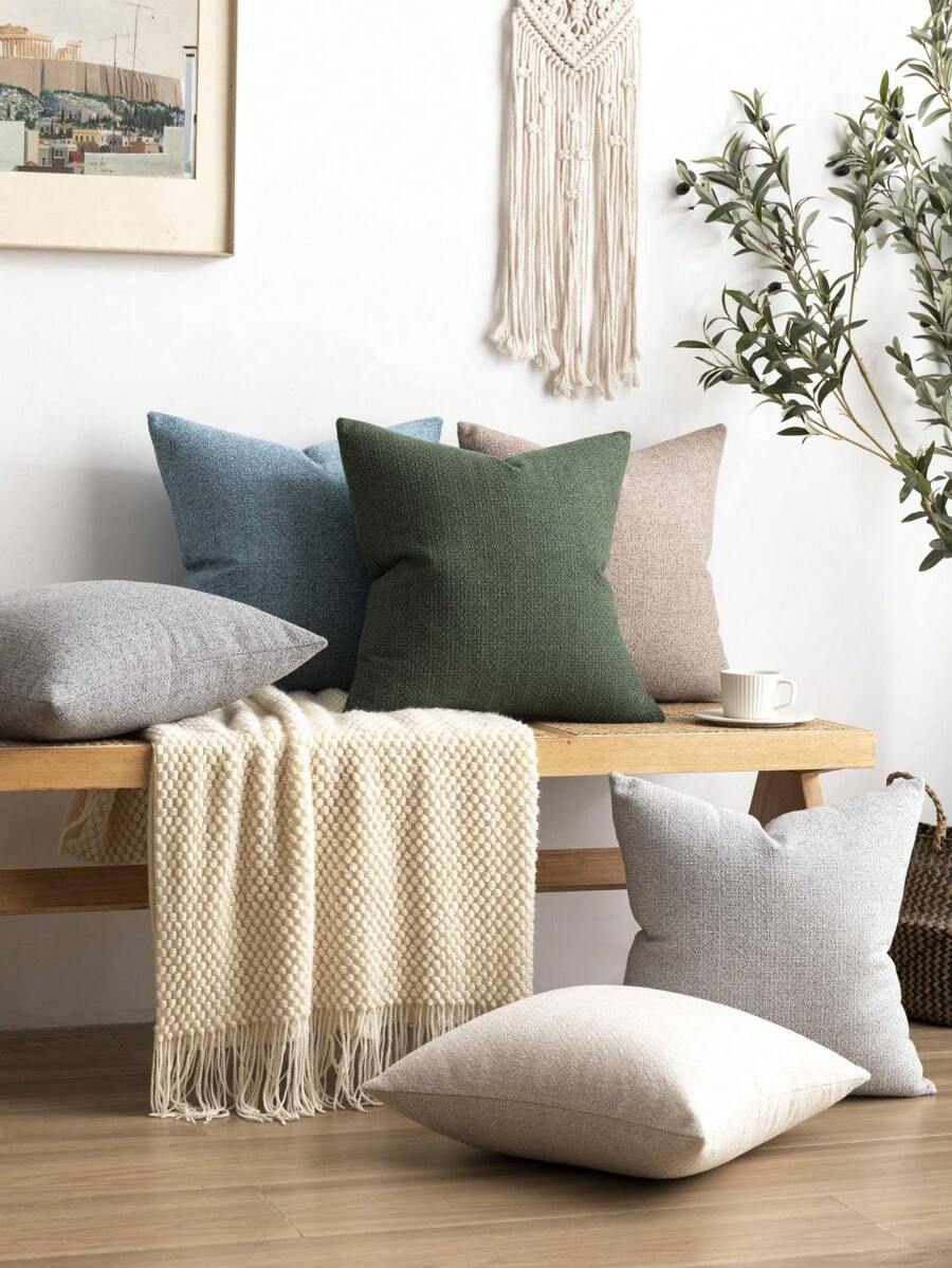 1pc Decorative Faux Linen Red Pillowcase Modern Farmhouse Throw Pillow Cover, Rustic Woven Texture For Living Room, Bedroom, Car, Bed, Chair, Sofa Cushion Cover