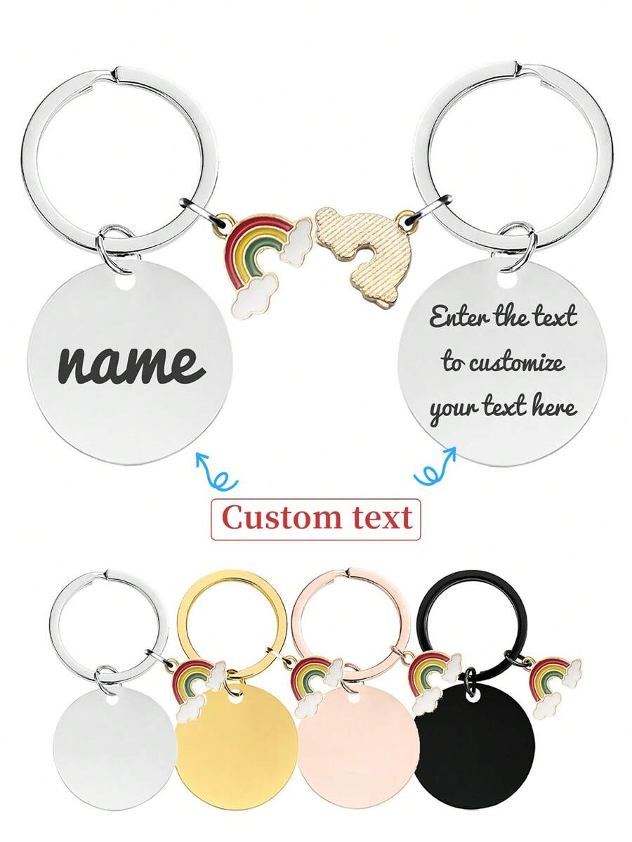 1pc Personalized Silver Stainless Steel Pet ID Tag With Rainbow Pendant, Engraved With Pet Name On Front And Contact Information/Address On Back, Anti-Lost Pet Identification Tag, Suitable For Large, Medium, And Small Pets