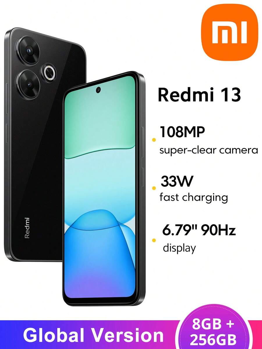 Xiaomi Mi Redmi 13 Global Version 8GB+256GB Smartphone 108MP Super-Clear Camera Powered By 33W Fast Charging Immersive 6.79" 90Hz Display MediaTek Helio G91-Ultra Massive 5030mAh (Typ) Battery