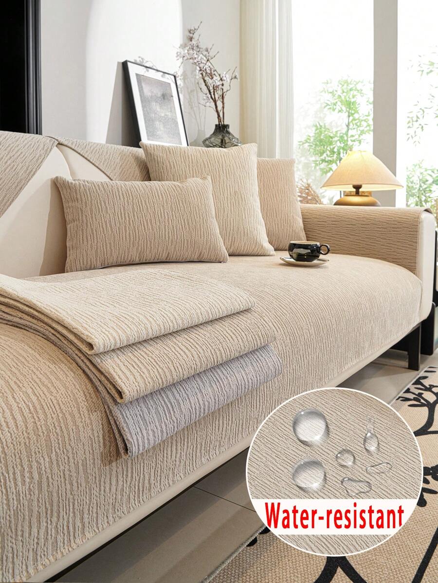 1pc Waterproof Universal Seasonal Solid Chenille Jacquard Sofa Cushion, Modern Simple Style Pet Friendly Anti-Dirty Anti-Slip Sofa Cover, Spring & Fall Style, Waterproof Cat Claw-Proof Sofa Protector For Living Room L-Shaped Sectional Sofa And 1/2/3/4 Seater Sofa (Sold Individually)