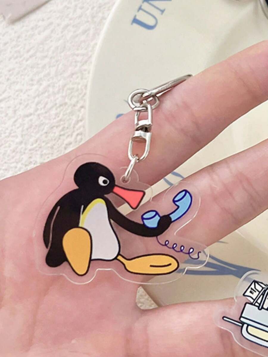 Llavero unisex de pingüino animado lindo, colgante acrílico de Pingu para parejas, amigos, mochilas y llaves