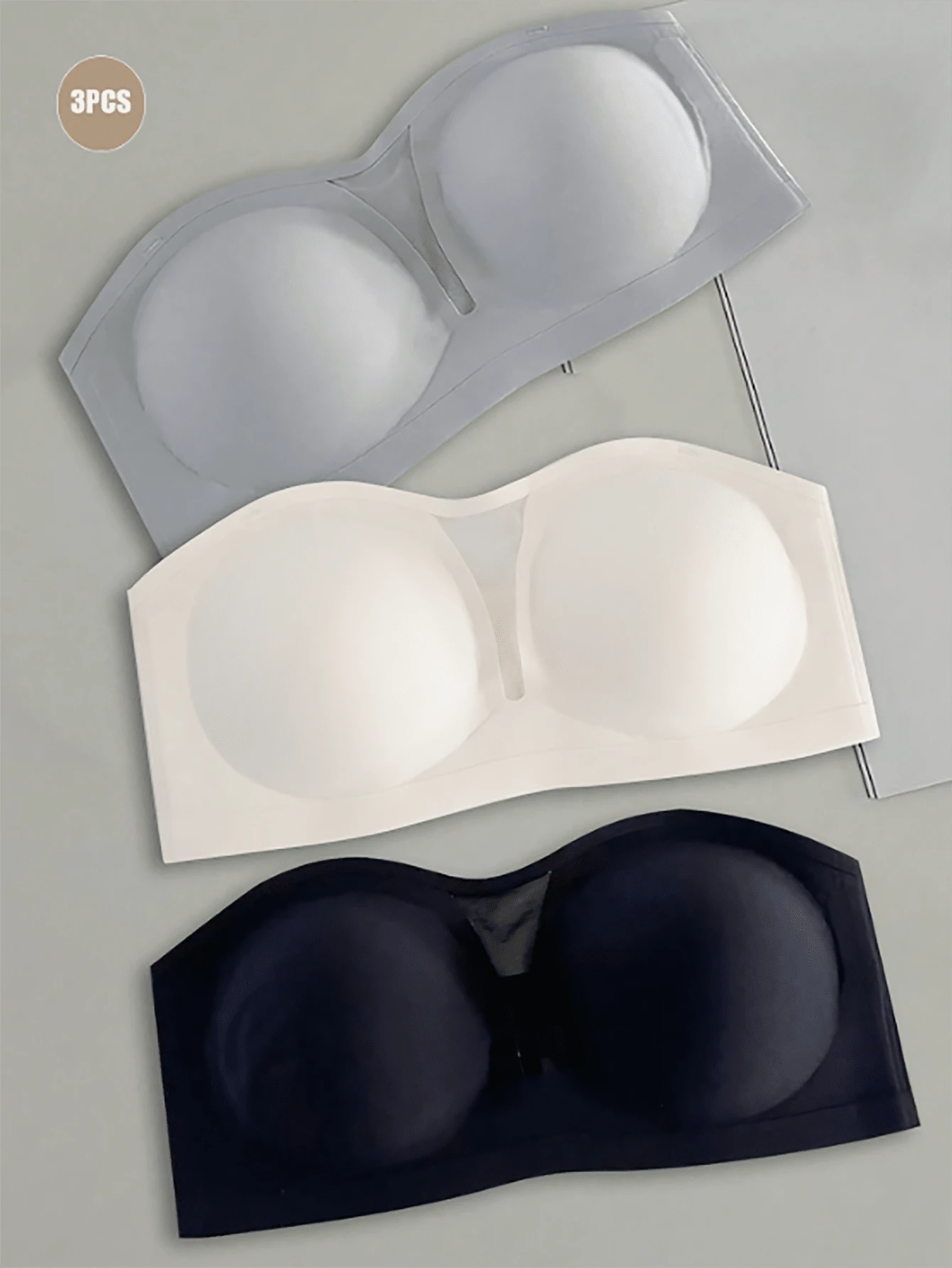 3pcs Strapless Non-Slip Bralette For Women, Cup Push-Up Bra Wireless For Small Breasts, Seamless Bandeau Bra