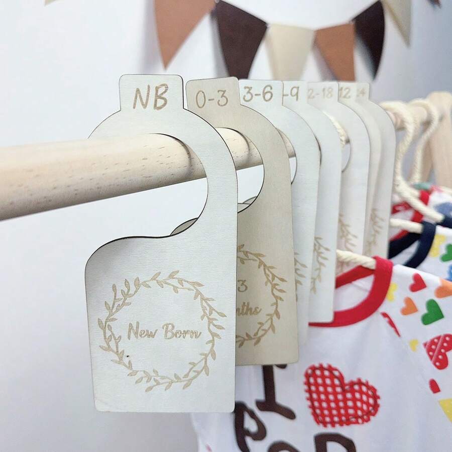 Baby Closet Size Dividers 7Pcs/Set Wooden Baby Closet Organizer Infant Baby Clothes Wardrobe Hanger Organizer From Newborn To 24 Month Boys Girls Nursery Room Decor Hanging Dividers Love Valentine
