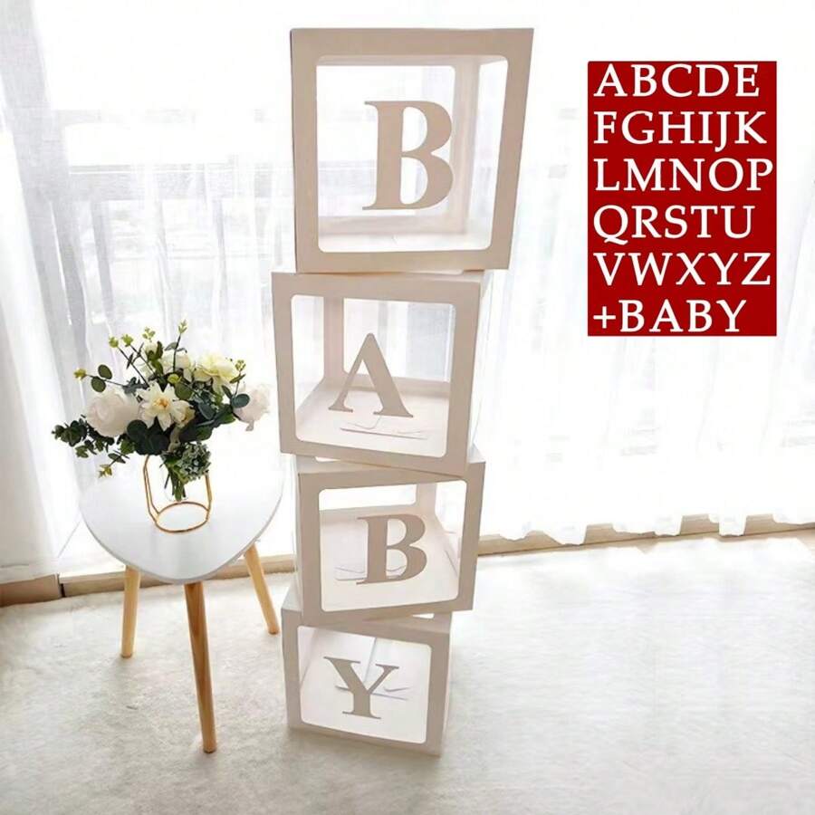 Boîtes à ballons transparentes avec 30 lettres - Décorations de douche pour 1er anniversaire, shower de mariée, décoration de fête de révélation de genre - Boîte cadeau de faveurs réutilisables