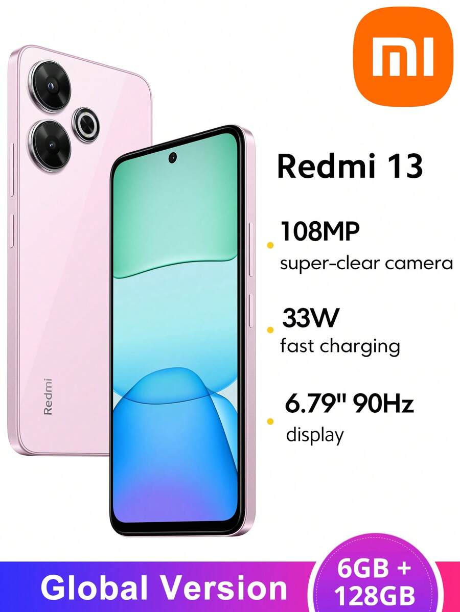 Xiaomi Mi Redmi 13 Global Version 6GB+128GB Smartphone 108MP Super-Clear Camera Powered By 33W Fast Charging Immersive 6.79" 90Hz Display MediaTek Helio G91-Ultra Massive 5030mAh (Typ) Battery