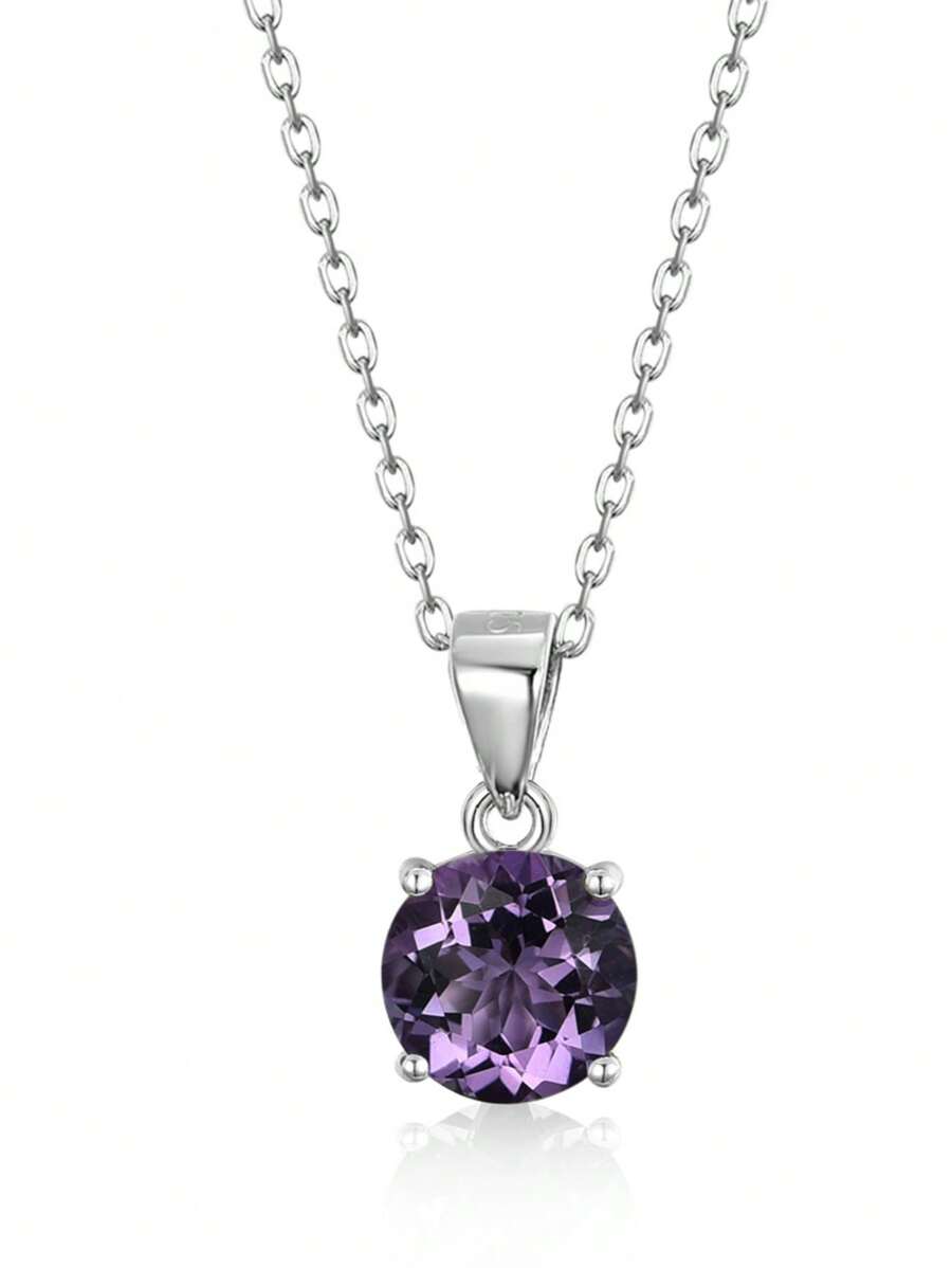 1 pièce Collier Avec Pendentif Améthyste Naturelle Pierre Dans Argent 925 Pour Femme , Parfait Pour Soirées , banquets , Rendez-Vous , festivals , Et Cadeaux