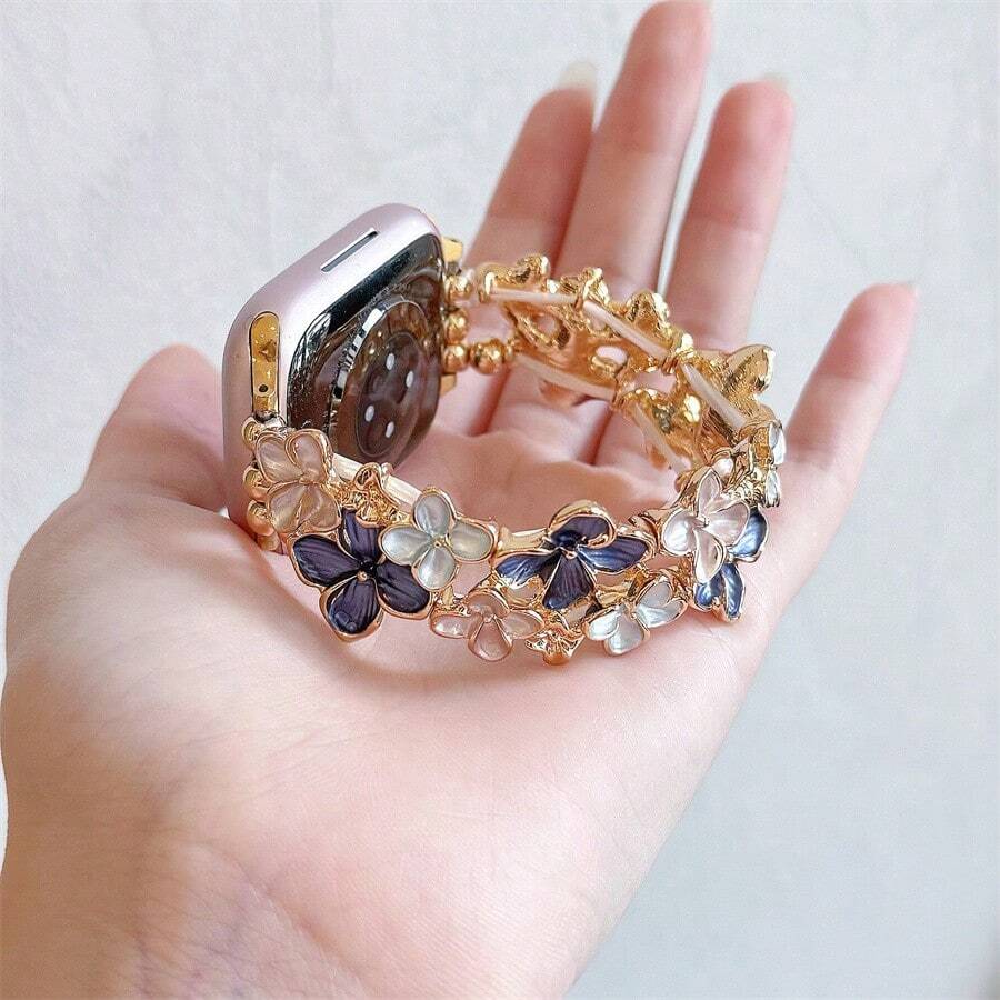 新款豪華珠子表帶,適用於Apple Watch系列9 8 7 6 5 4 3 2 1,女性可愛手工彈性珠子手鍊表帶適用於38mm、40mm、41mm、42mm、44mm、45mm和49mm女性Apple Watch手帶