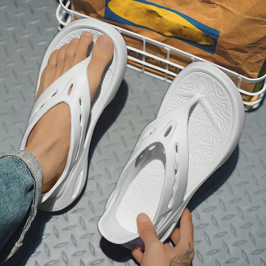 Herren Sommer Lässig-Outdoor Hausschuhe, Einfarbig mit dickem, elastischem und rutschfestem Schuh-Körper für Komfort, Abriebfestigkeit und Stoßdämpfung