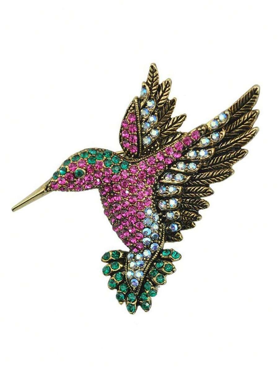 1pc Women's Hummingbird Rhinestone Brooch, Bird Animal Suit Pin Accessory