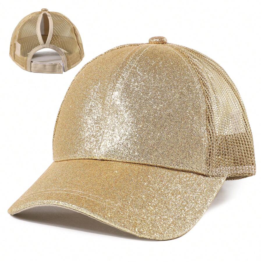 1pc Women's Multicolor Shiny Visor Ponytail Baseball Cap, Lightweight Fabric Sunshade Design Suitable For Everyday Wear, Summer
