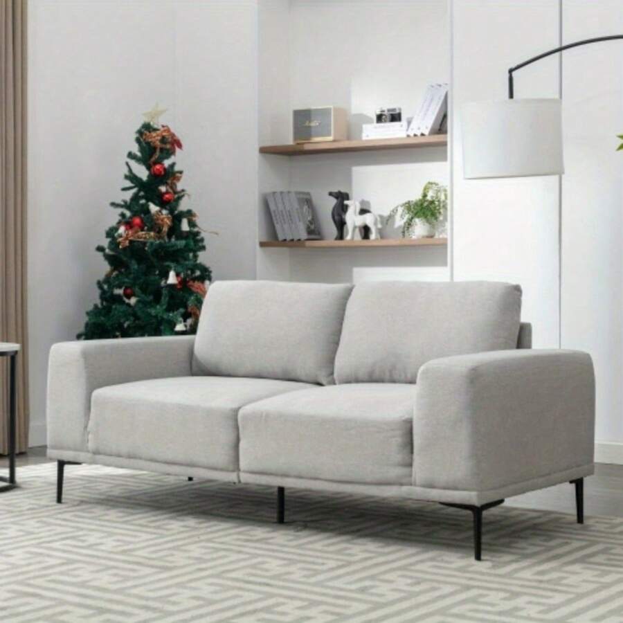 1pc Large Sofa, 74.8 Inch Linen Fabric Loveseat Couch Mid-Century Modern Upholstered Accent Couches For Living Room, Apartment, Bedroom