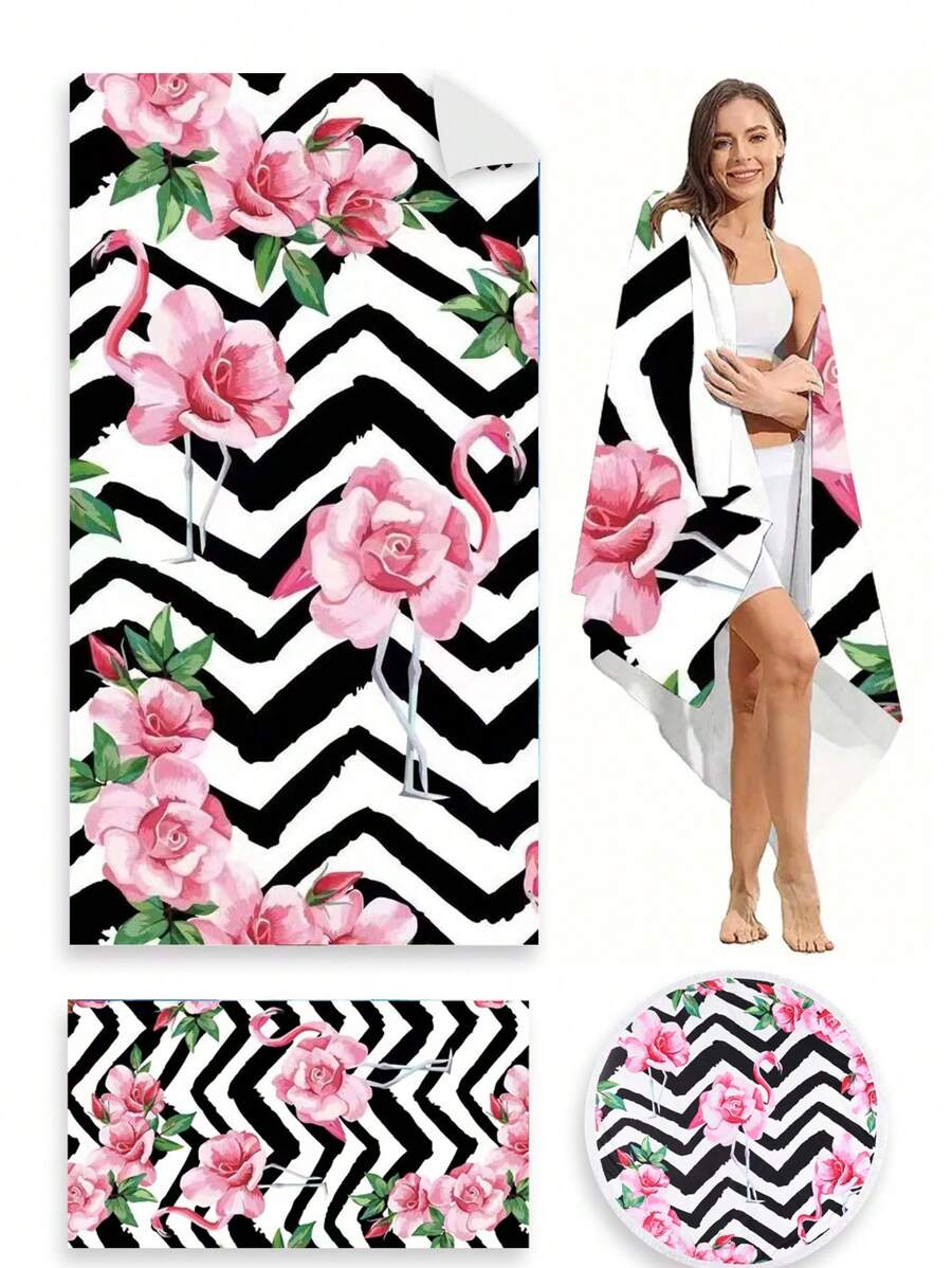 Superfine Fiber Quick-Dry 250gsm Nordic Tropical Flamingo Printed Beach Mat & Yoga Mat, Sunscreen Shawl Blanket, Suitable For Travel, Camping, Swimming, Outing. 1pc 70*140 Bath Towel, Beach Towel, Or 1pc 90*180 Bath Towel, Beach Towel, Or 1pc 150*150 Round Fringed Beach Towel. Summer Travel, Vacation Holiday