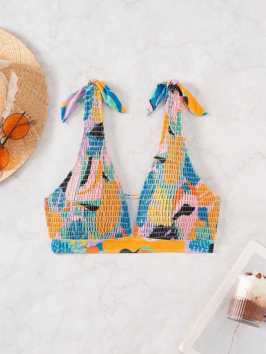 Parte Superior Del Bikini De Patrones Tropicales De Mujer Para Playa Veraniega En Tela De Ultra