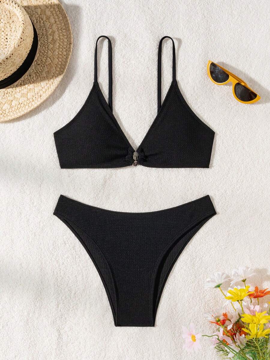 Ensemble bikini noir simple pour femmes arrivée 2024 maillots de bain