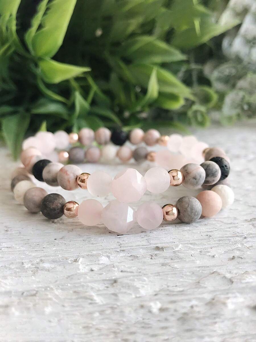 YAUKIA 1pc 6mm Rozenkwarts en roze zebra kraal edelsteen armband, roségouden kralen armband, etherische olie diffuser armband, damessieraden.