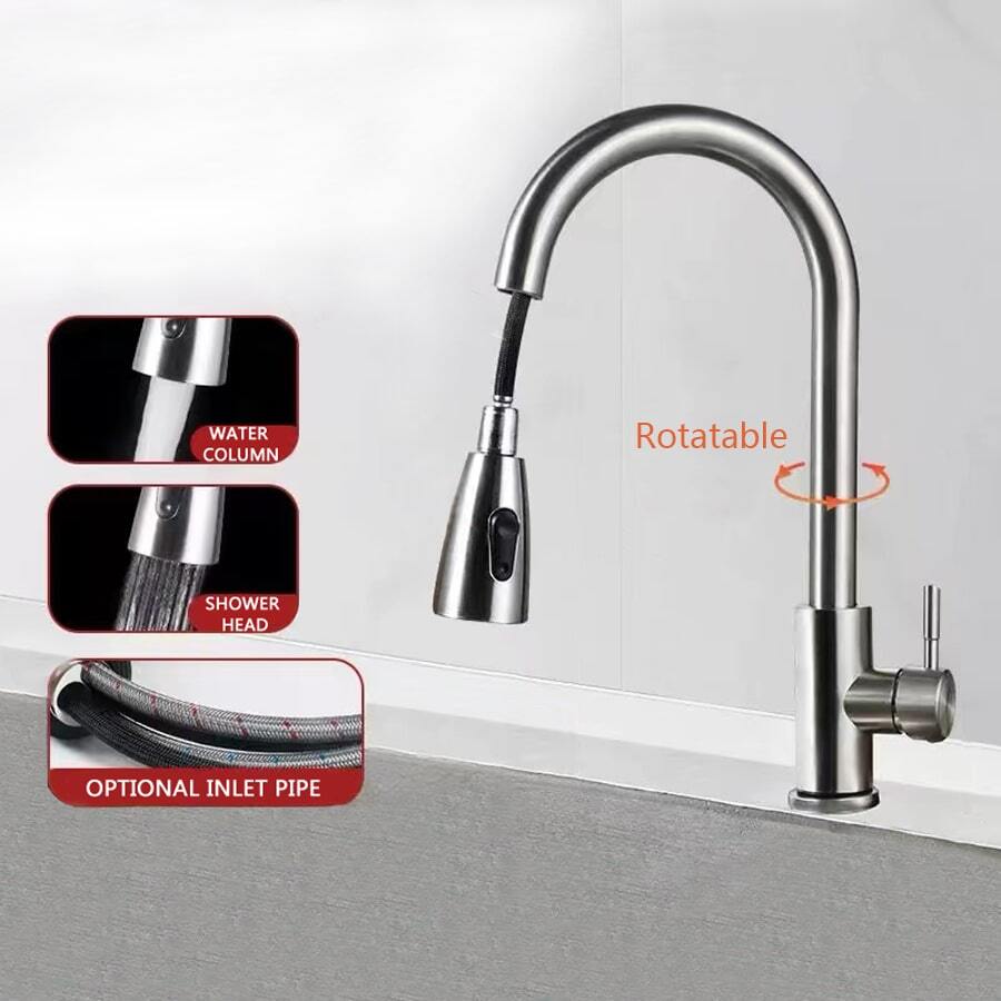 Set Kitchen And Balcony Sink Faucet With Flexible Dual Function Hot Cold Water Pull Out