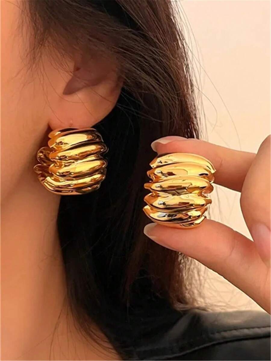 1 paire de boucles d'oreilles en métal courbé de style européen et américain exagéré et nouveau