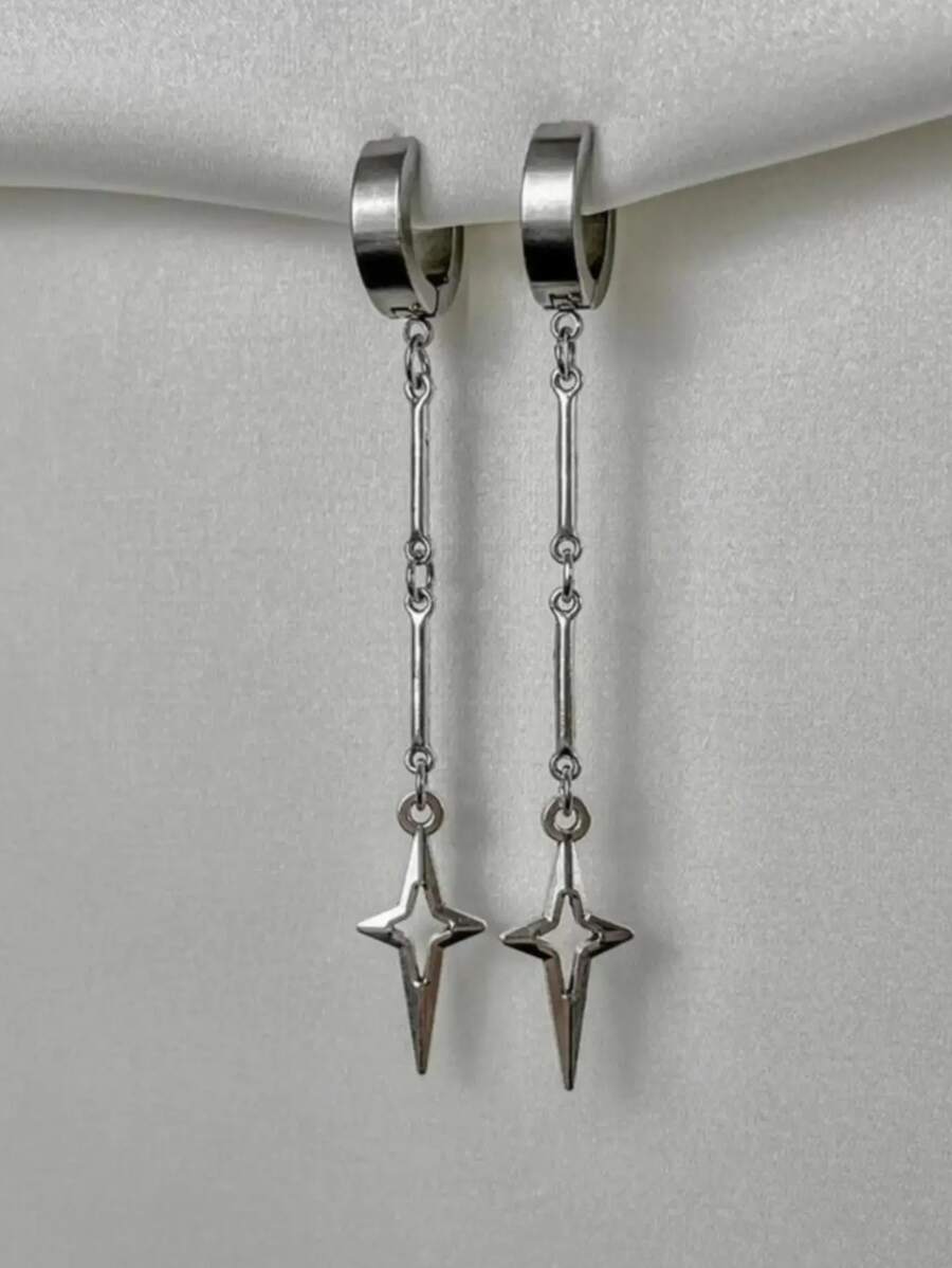 1pair Gothic Jewelry Cross Star Drop Earrings Punk Charms Stitching Rivet Earrings For Women Korean Fashion Accessories