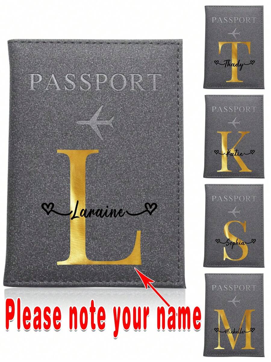 1pc Customized Name PU Passport Cover Passport Sleeve Holder Protector Bank Business Card Case Organizer Protective Slim Leather Portable Documents Storage Ultra Slim ID Card Wallet Coin Purse RFID Blocking Waterproof Women Man Travel Accessories DIY Personalized Any Name Letter Airplane Alphabet Initial Print Pattern For Office Business Air Ticket Clip Fold With Customiz Name