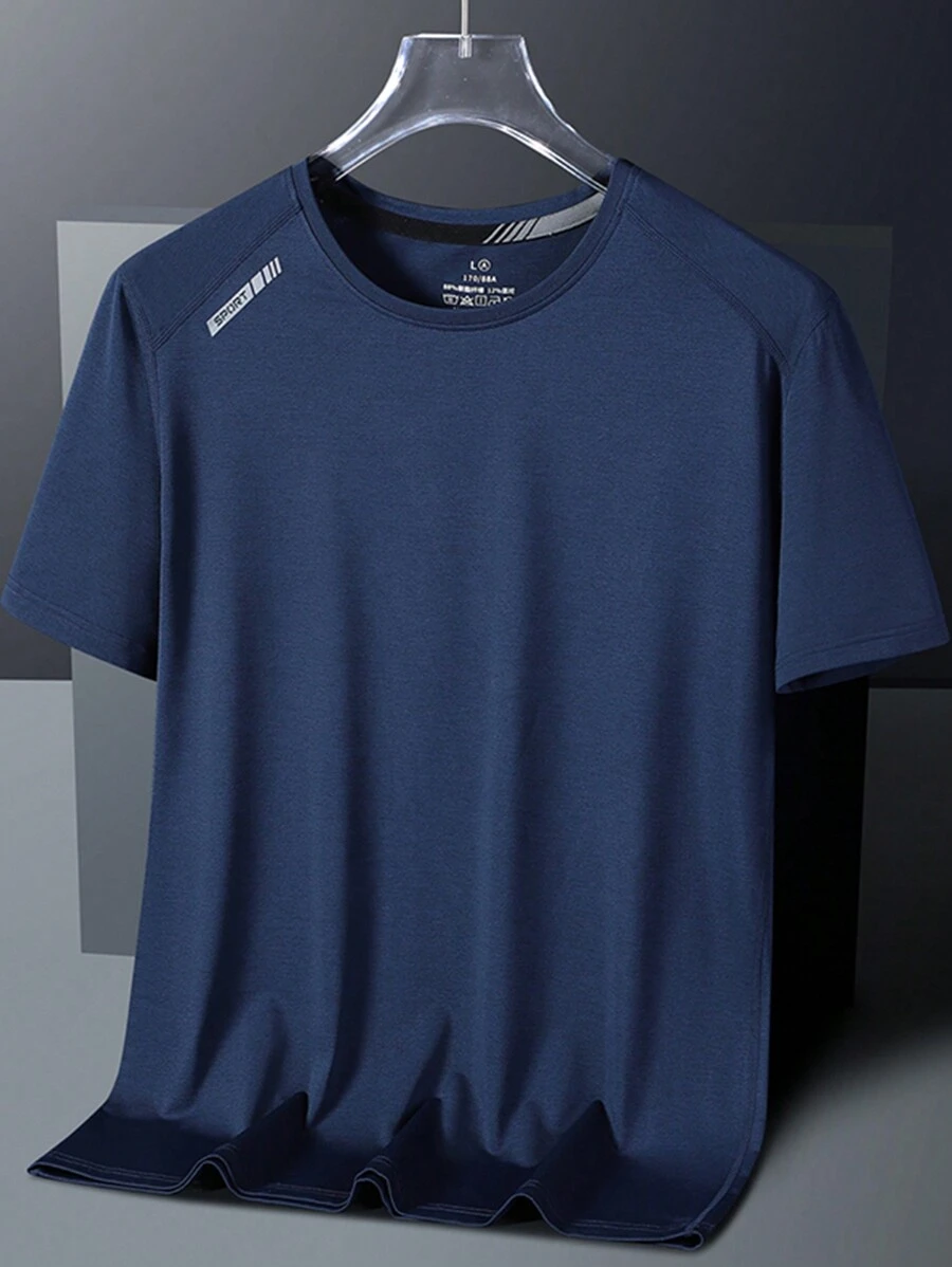 Camiseta de estilo novio para hombres de secado rápido, camiseta deportiva de manga corta de seda de hielo y cuello redondo elástico y absorbente del sudor, 1 pieza, ideal para entrenamiento físico, correr, ropa de secado rápido