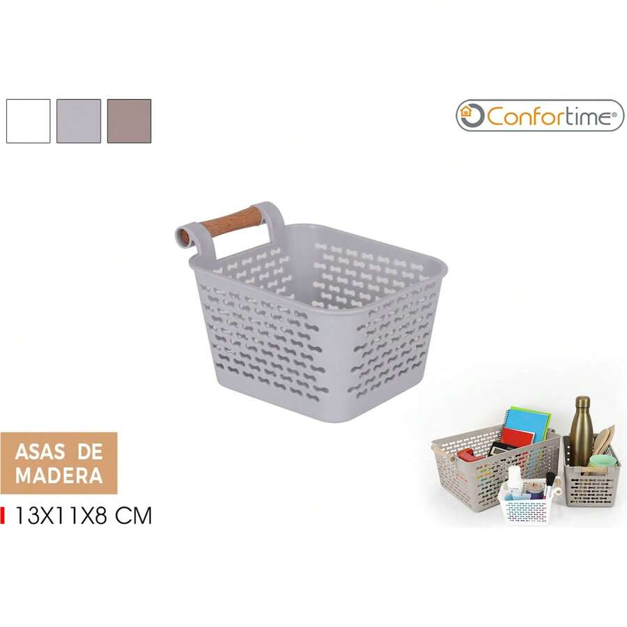 Confortime Multifunctionele Mand Houten Handvatten 13X11X8Cm Praktisch en Compact | Multifunctionele mand met houten handvatten Moderne en elegante stijl, gemakkelijk mee te nemen en ontworpen met houten handvatten, perfect voor thuis of overal mee naartoe te nemen