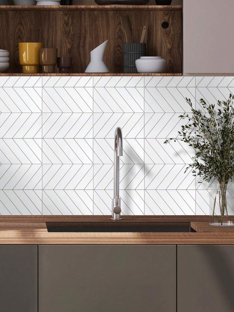 Geometric Chevron Peel & Stick Wall Tile Decals - Modern Minimalist Home Decor With Fresh Color.Waterproof And Anit-Oil Wall Paper.Stick On Tiles