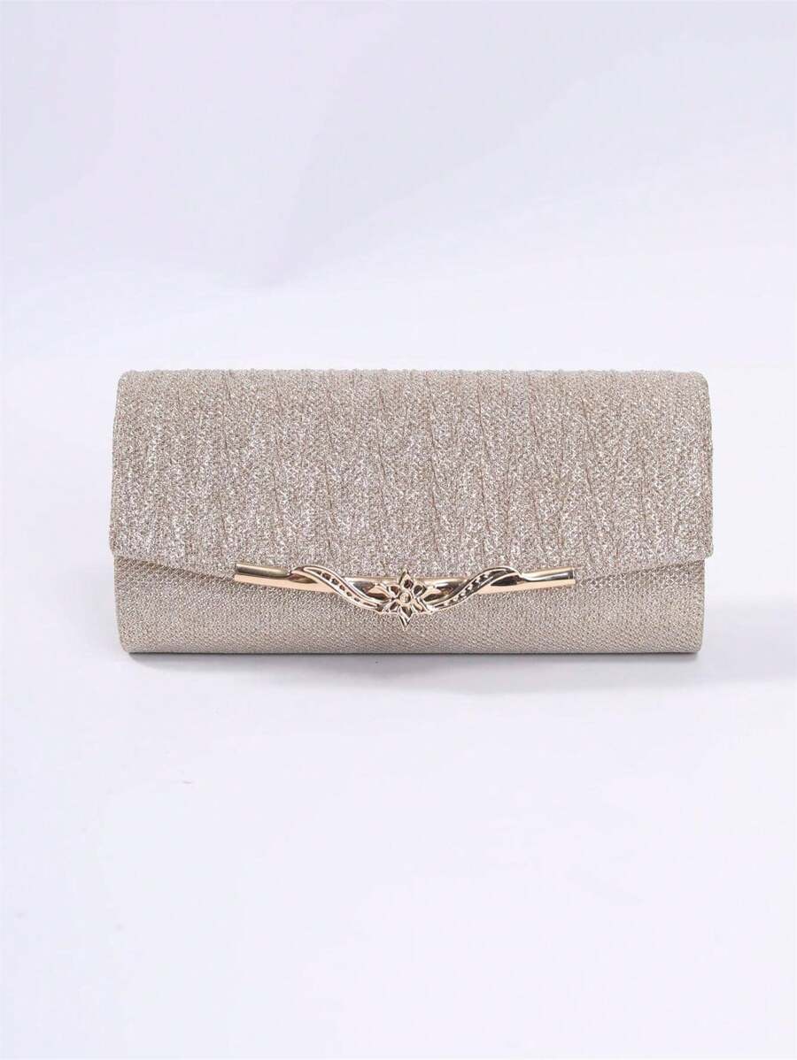 1 pieza Bolso de mano metálico mini con pliegues y brillo con correa de hombro, estilo simple para fiestas de mujeres, bodas y uso diario, bolso de fiesta perfecto para fiesta, boda, cena/banquete que combina con vestidos de fiesta, vestidos de noche y vestidos de lentejuelas
