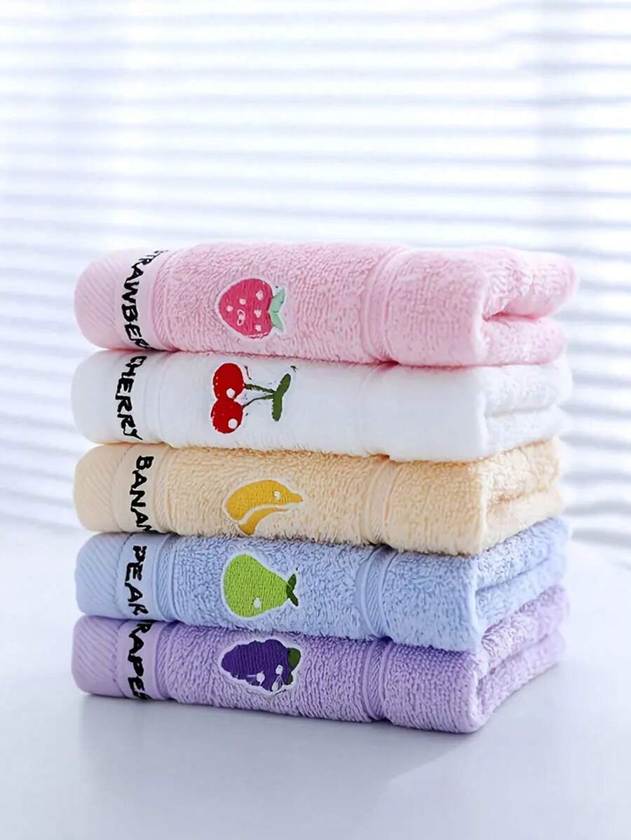 5pcs Children's Pure Cartoon Animal Primary Baby School Students Face Towel, Soft Absorbent Household Bath Towel
