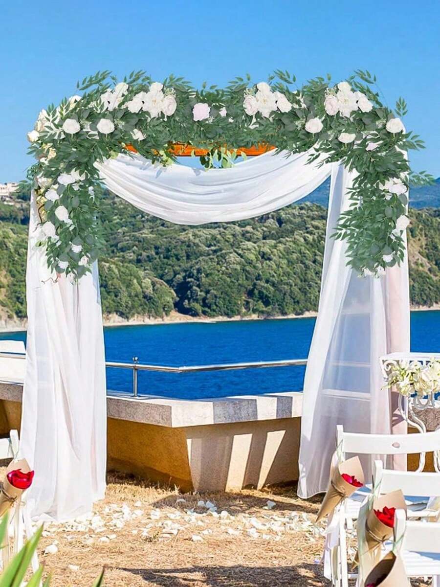 Artificial Flower Garland, 5.9ft Eucalyptus Greenery Garland Fake Flower Garland Wedding Flower Vine For Table Centerpieces Decorations Wedding Arch Door Arrangement Party Decor Outdoor Indoor Home Decor