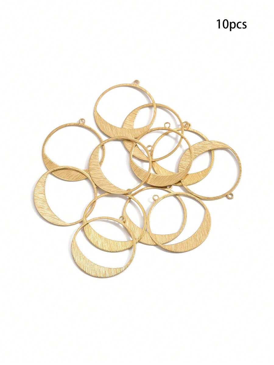 10pcs Raw Brass Single Hanging Half-Circle Earrings Pendant With Hollowed-Out And Drawbench Design, DIY Jewelry Making Supplies