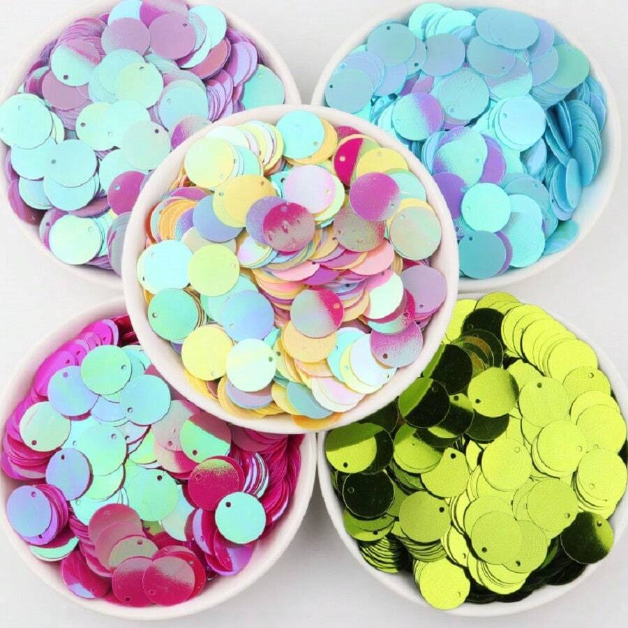 15mm Round Sequins Side Hole Loose Cup Sequin 1.5cm AB Mix Color Paillettes For Jewelry Making Diy Sewing Garment Craft Wedding Dress Decor 20g 210pcs