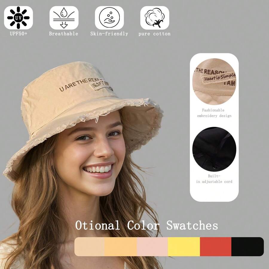 Koreaanse versie vissershoed voor dames, lente/zomer/herfst/winter, bescherming tegen de zon, UV-bescherming, trendy emmerhoed, retrostijl, gebreide rand, zonnehoed voor heren en dames, Japanse stijl, veelzijdig.
