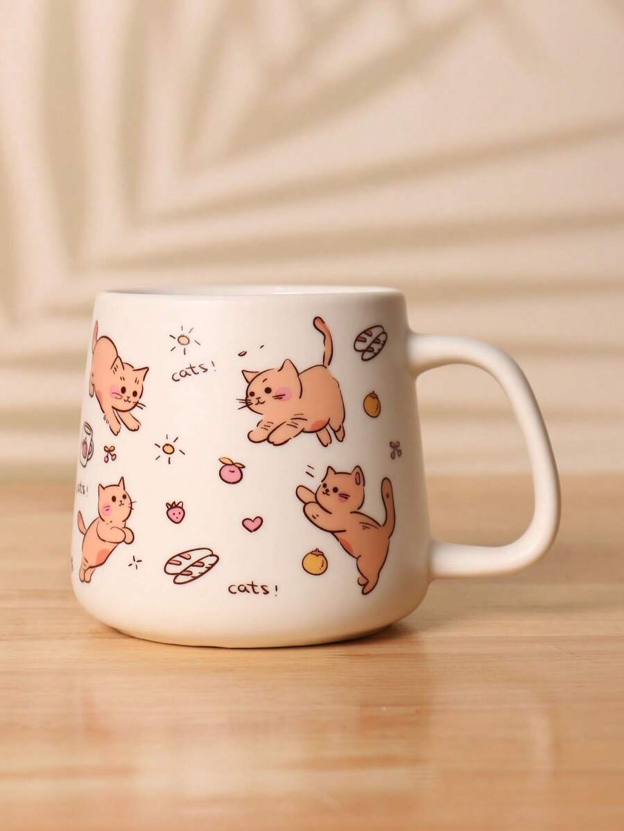 1pc 350ml Cute Cartoon Cat Ceramic Mug, Large Capacity Coffee/Milk Cup Back To School
