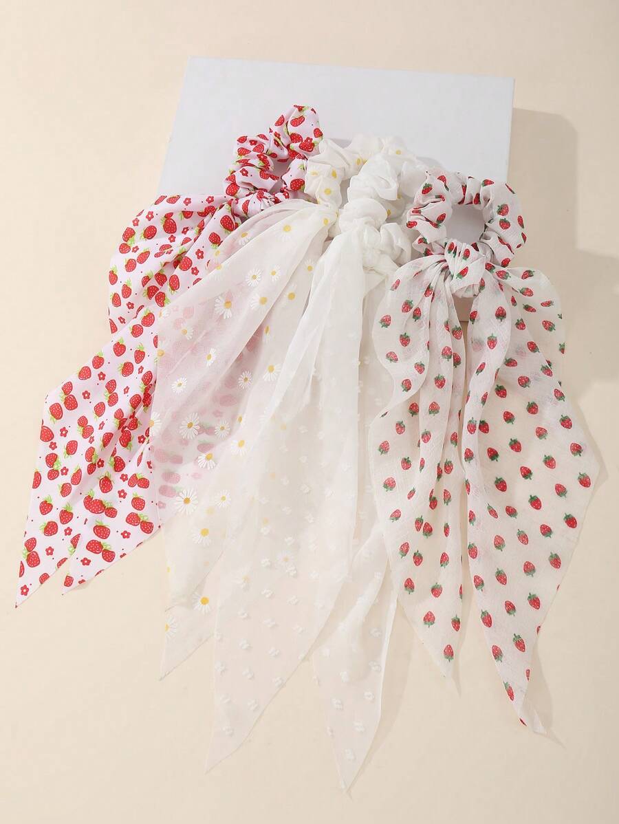2 Stück Damen Gänseblümchen & Erdbeere Oversized Scrunchies, bohemian Stil Haarzubehör geeignet für Lässig und Urlaubskleidung, Haargummi, Haarzubehör, Scrunchie Haargummis