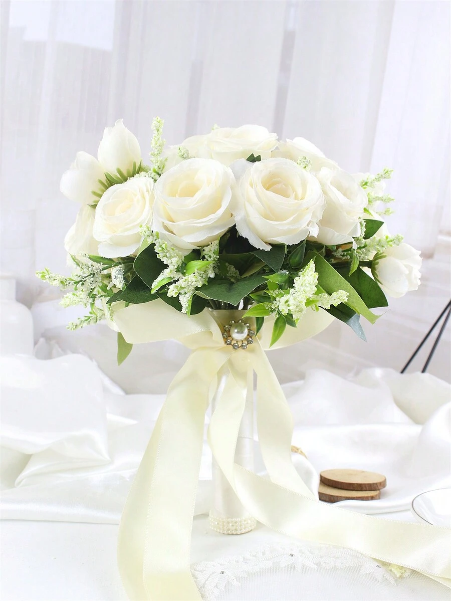 1 Buquê de Casamento Elegante de Rosa de 18 cabeças para Noiva Dama de honra, Buquê de rosa de seda artificial, perfeito para decoração de centro de cerimônia, buquê para jogar em noivado, chá de panela e aniversário de casamento.
