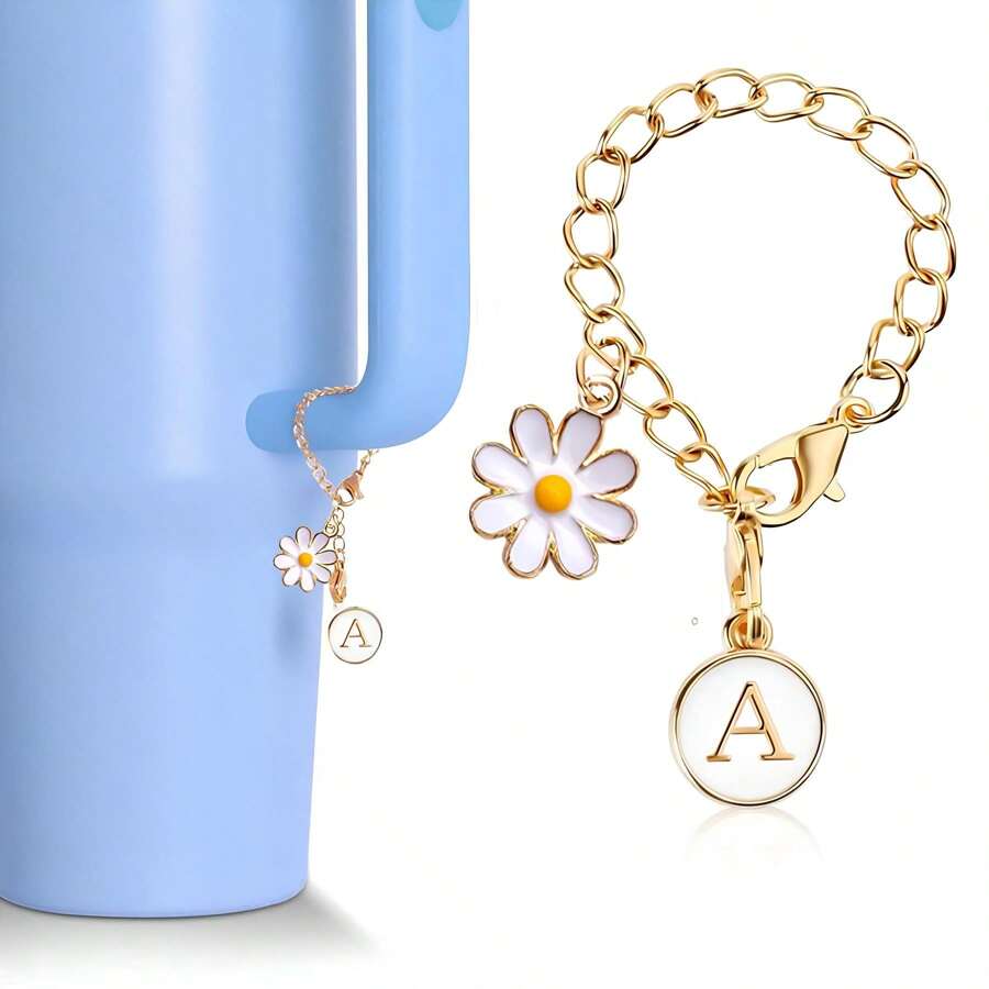 1 pièce Nouveaux accessoires de charms de lettre fleur. Cache de couvercle de paille pour tasse. Plaque d'identification de nom initial personnalisée. Charm de chaîne de lettre d'identification pour bouteille d'eau de 30 et 40 oz. Cadeau de la fête des mères
