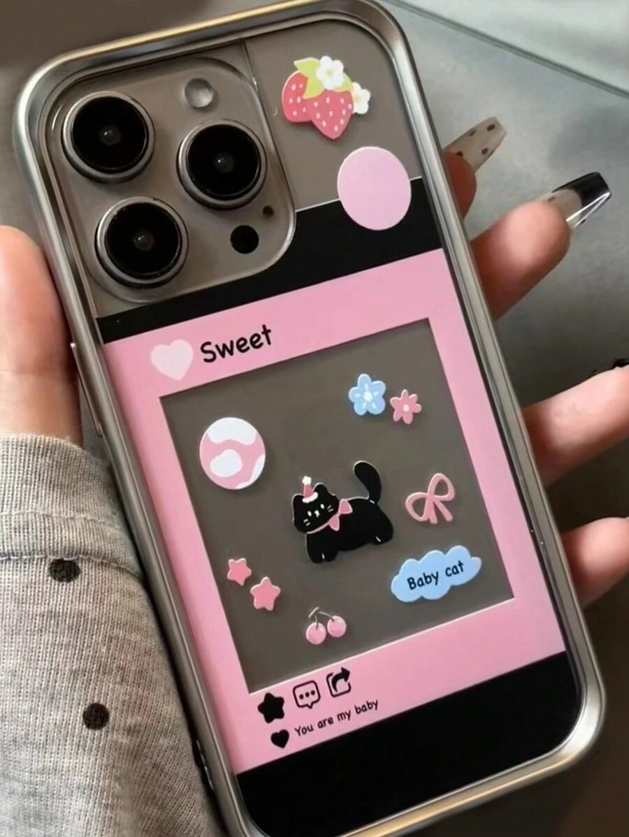 1pc Picture Frame Playing Little Black Cat Anti-Drop TPU Phone Case Compatible With IPhone