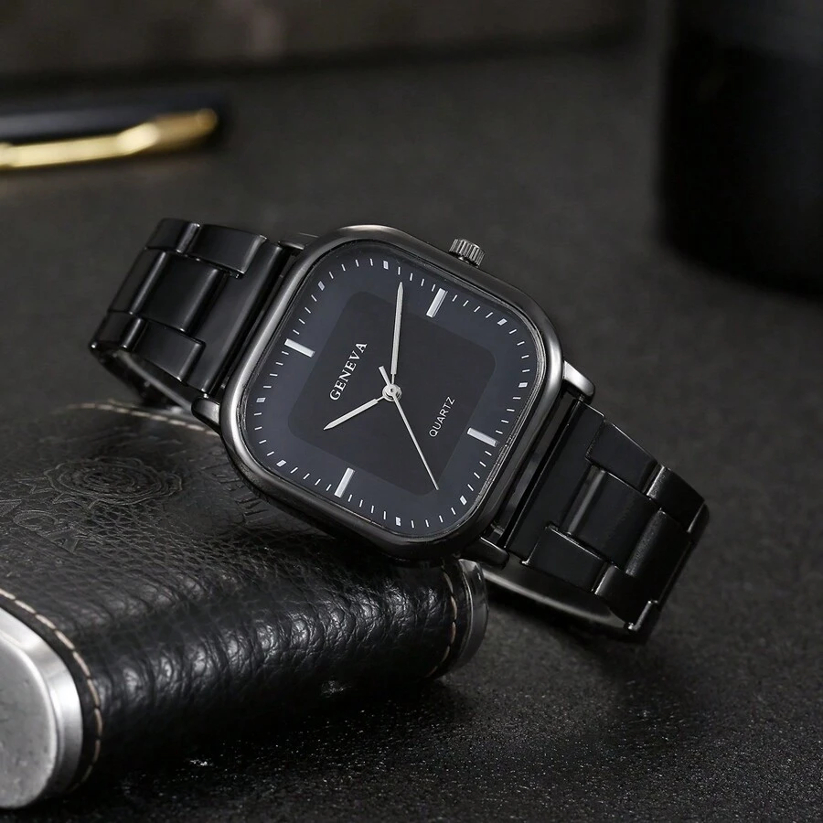 1 pieza Reloj de cuarzo de negocios simple y elegante con correa de acero para hombres, reloj de pulsera casual deportivo con esfera cuadrada, ideal para uso diario y como regalo para estudiantes que regresan a la escuela