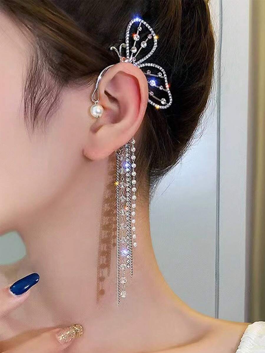 1pc Rhinestone Butterfly Decor Ear Wrap